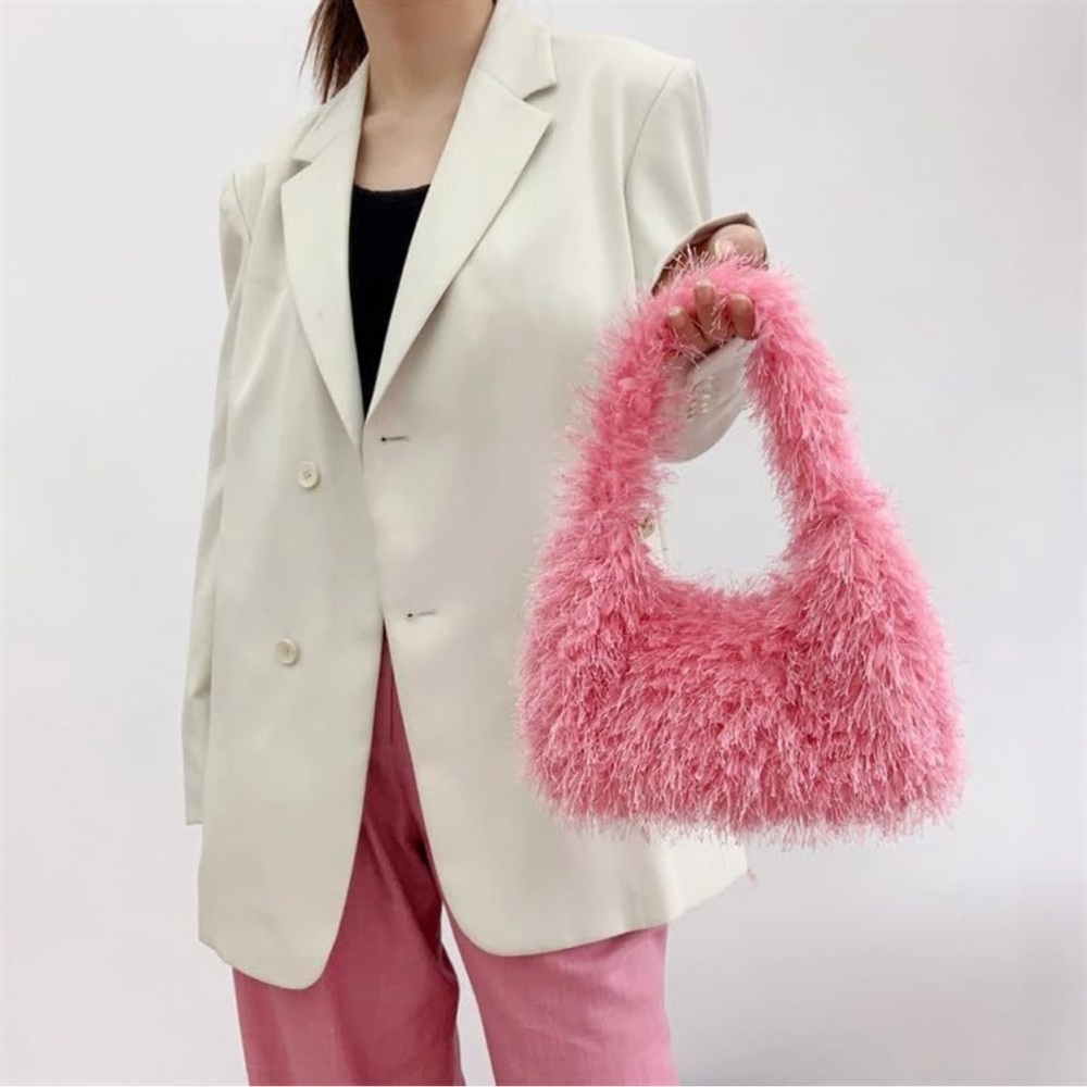 Faux Fur Fluffy Hobo Bag Furry Handbag Purse Y2K Fuzzy Tote Bag, Trendy Cute new